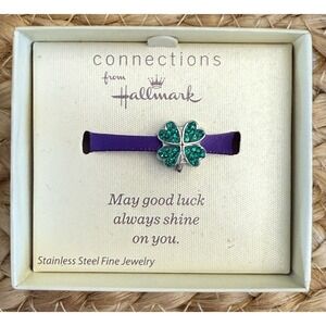 Hallmark Connections Stainless Steel/crystal 4 Leaf Clover Bracelet Charm